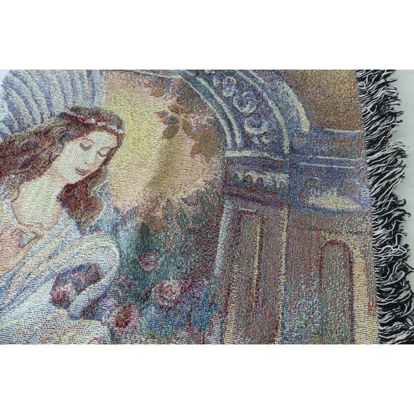 NWT Tapestry Angel of Love Throw Blanket Lena Liu 50X60 Fringed Roses Garden - Picture 5 of 8